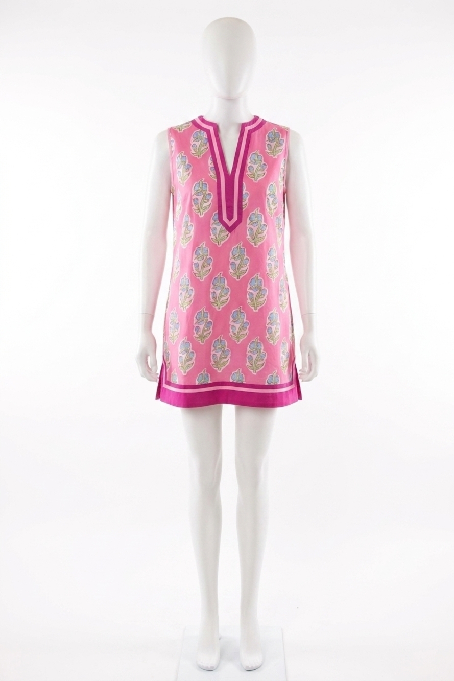NEW TCEC shannon preppy floral split neck mini dress with pockets in pink